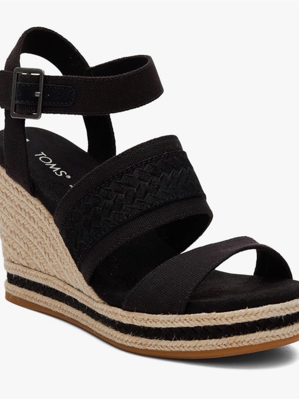 TOMS Madelyn- Black Braided Espadrille Wedge Sandals W 9